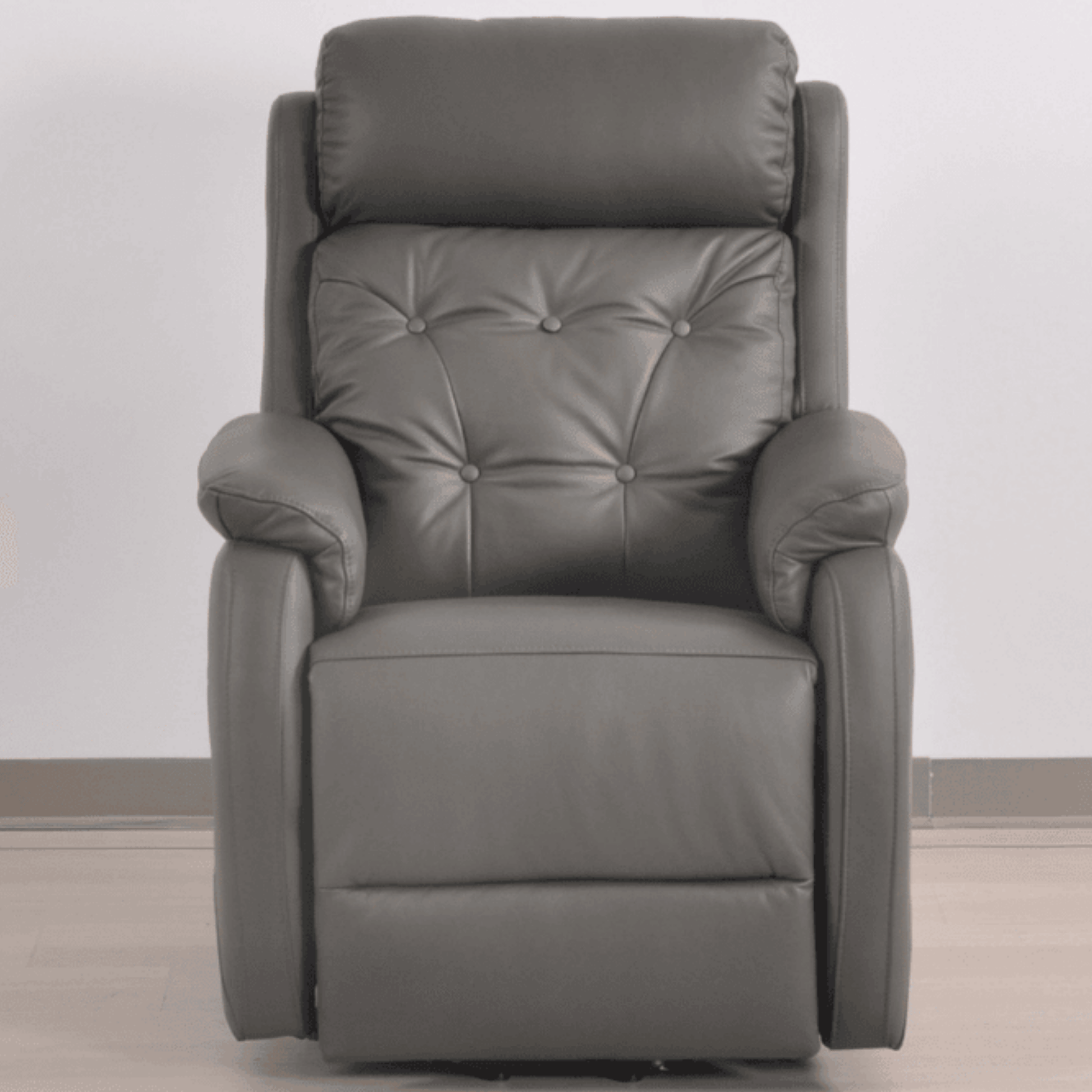 Gray leather recliner chair on a white background