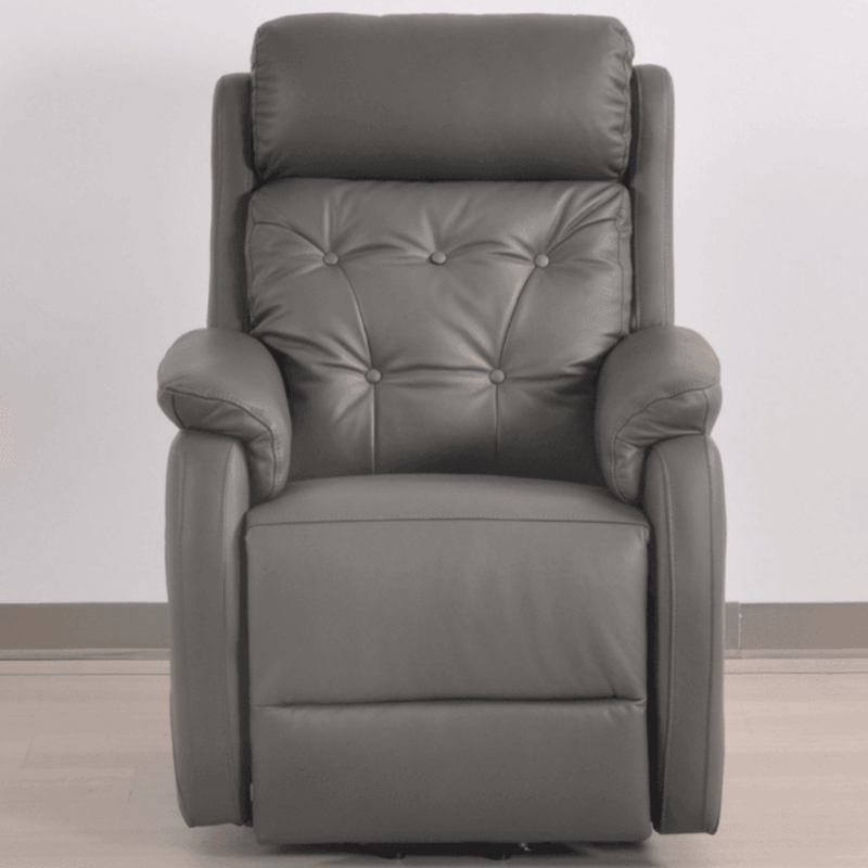 Gray leather recliner chair on a white background
