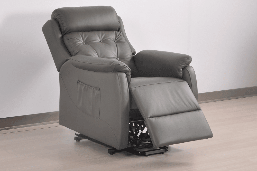 Bilbury Genuine Leather Grey Rise & Recline Mobility Chair - Furniture Instore