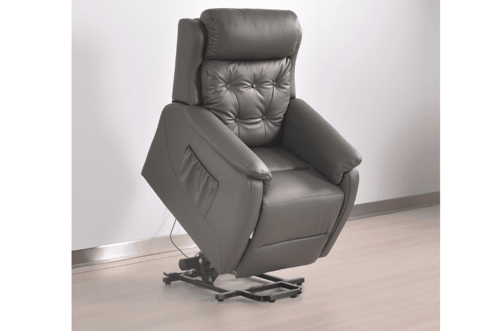 Bilbury Genuine Leather Grey Rise & Recline Mobility Chair - Furniture Instore
