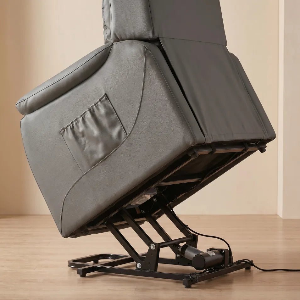 Bilbury Genuine Leather Grey Rise Recliner Mobility Chair - Furniture Instore