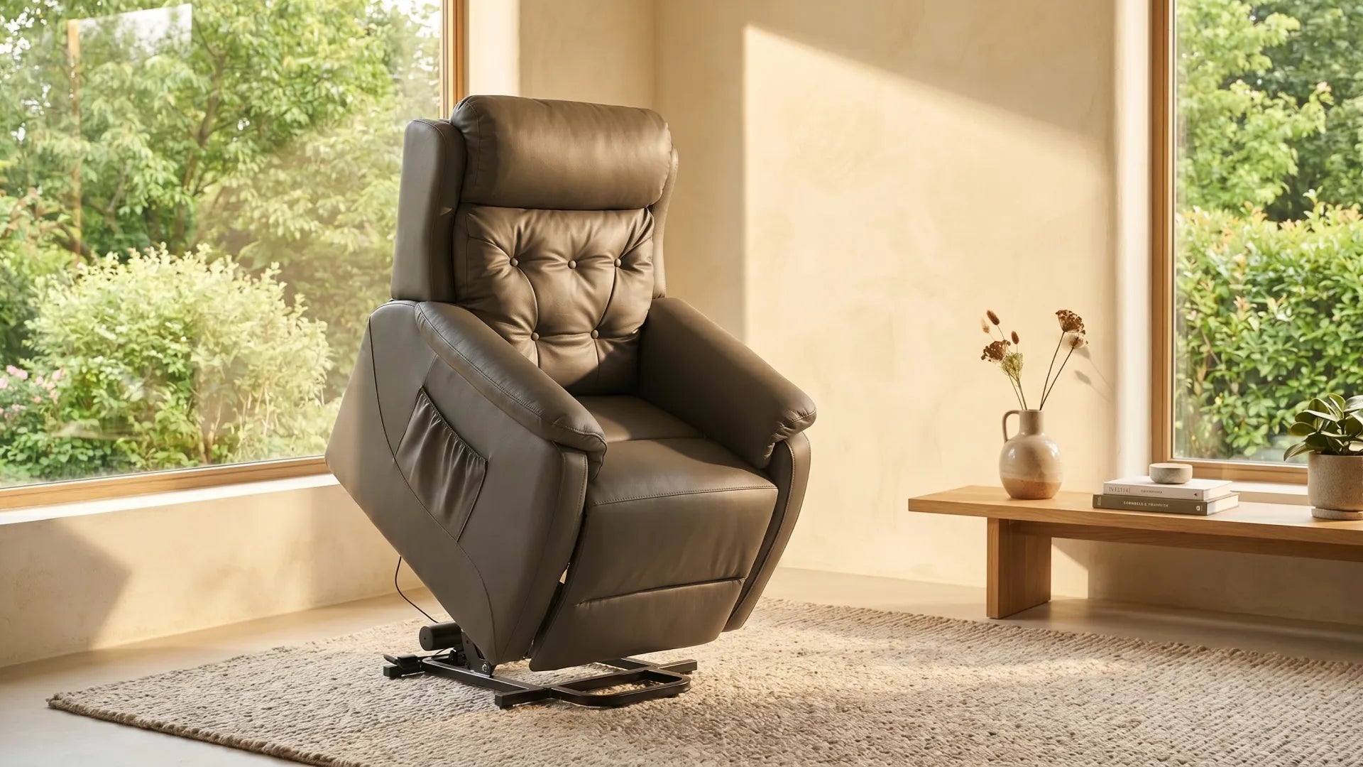 Bilbury Genuine Leather Grey Rise Recliner Mobility Chair - Furniture Instore