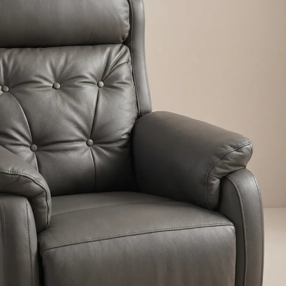 Bilbury Genuine Leather Grey Rise Recliner Mobility Chair - Furniture Instore