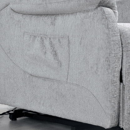 Gray fabric sofa with visible stitching details