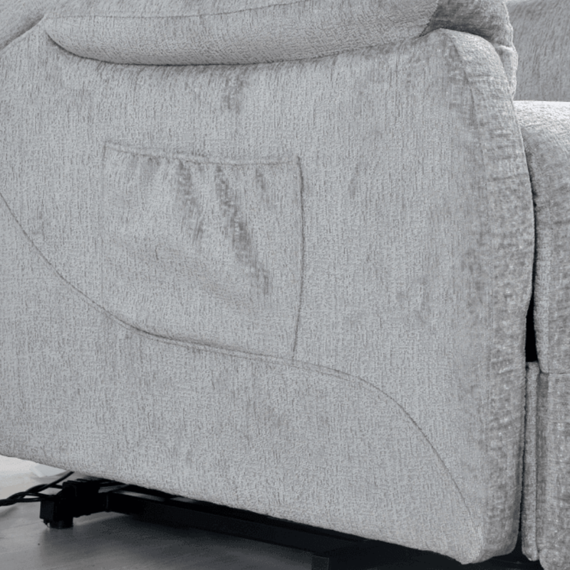 Gray fabric sofa with visible stitching details