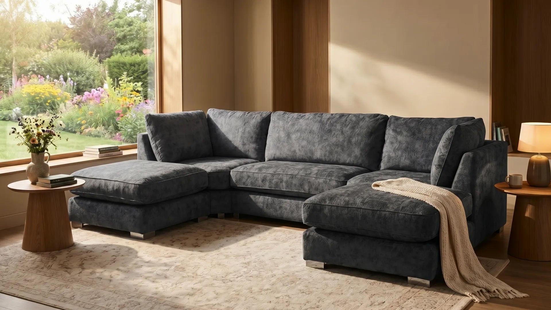 Bishop Coal Alaska Fabric U Shape High Back Corner Sofa - Furniture Instore