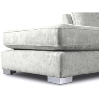 Gray fabric sofa with chrome legs on a white background