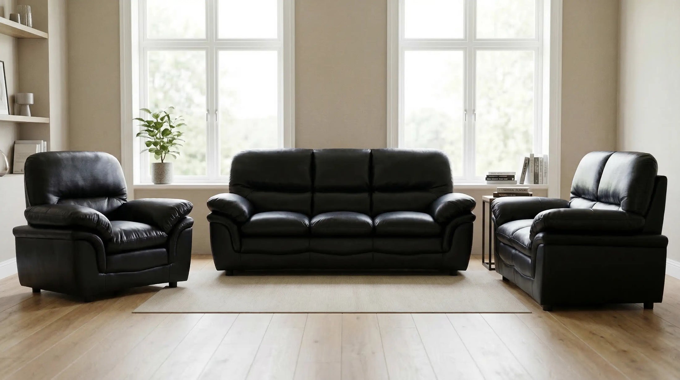 Verona Black Leather 3+1+1 Sofa Set
