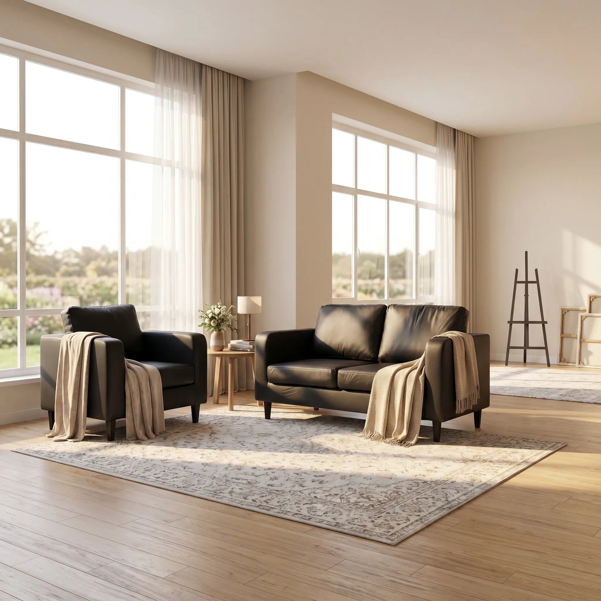 Box Black Leather 2+1 Seater Sofa Set - view 5 - Furniture Instore