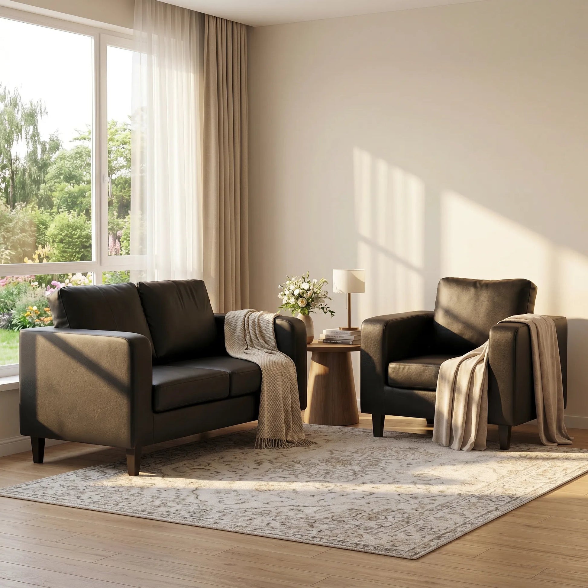 Box Black Leather 2+1 Seater Sofa Set - view 4 - Furniture Instore