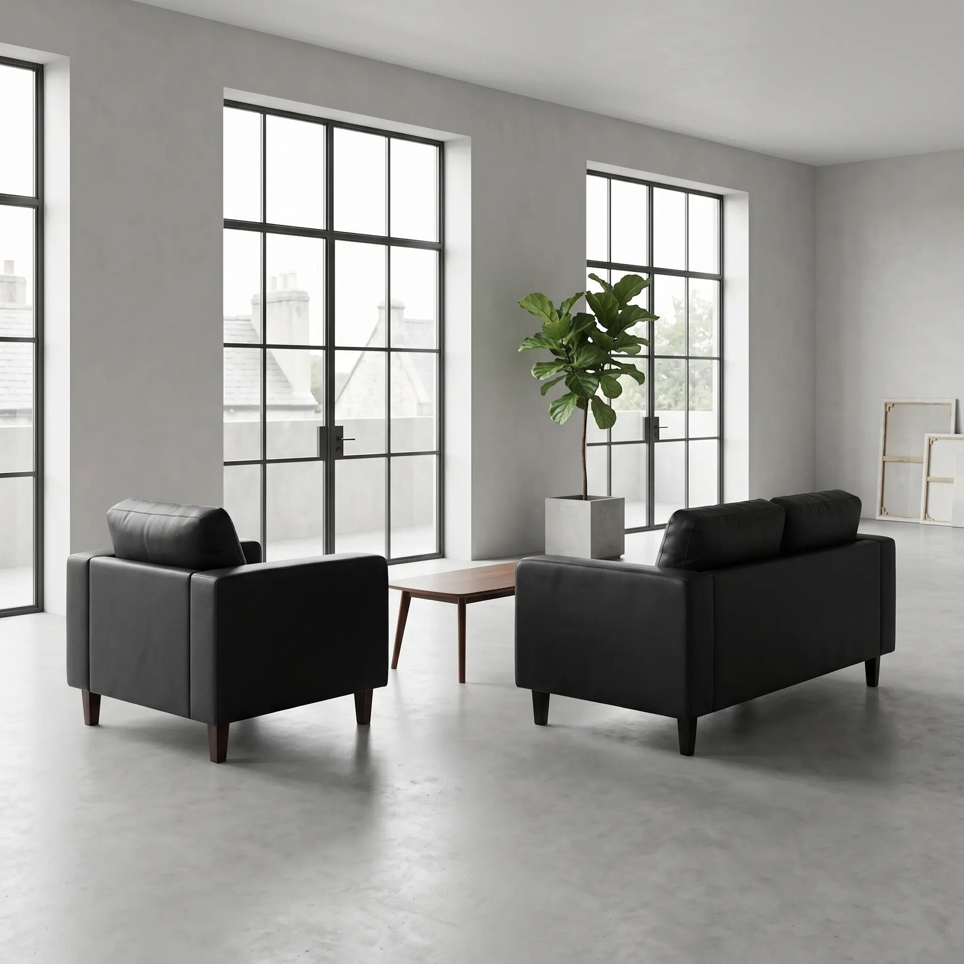 Box Black Leather 2+1 Seater Sofa Set - Furniture Instore