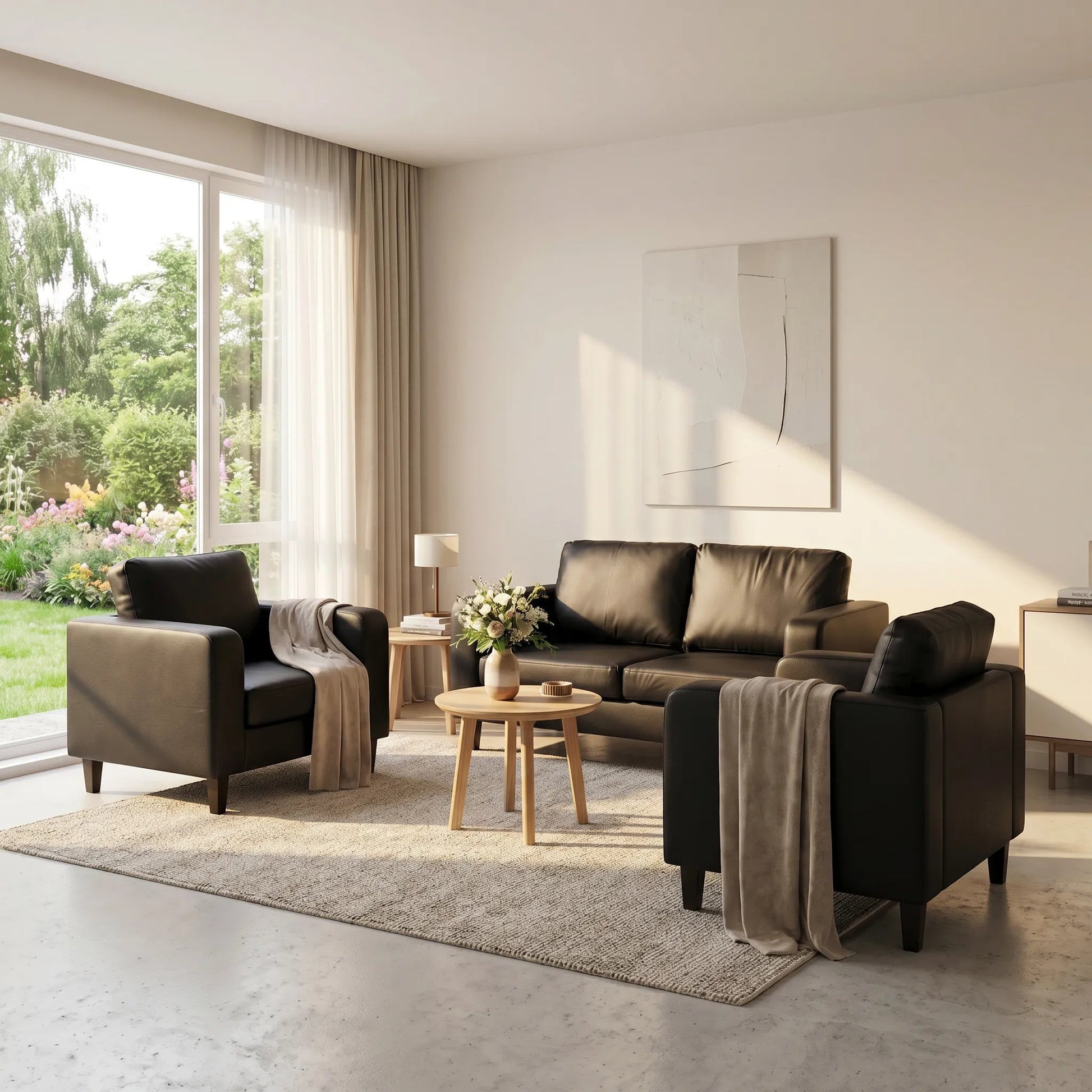 Box Black Leather 2+1+1 Seater Sofa Set - view 4 - Furniture Instore
