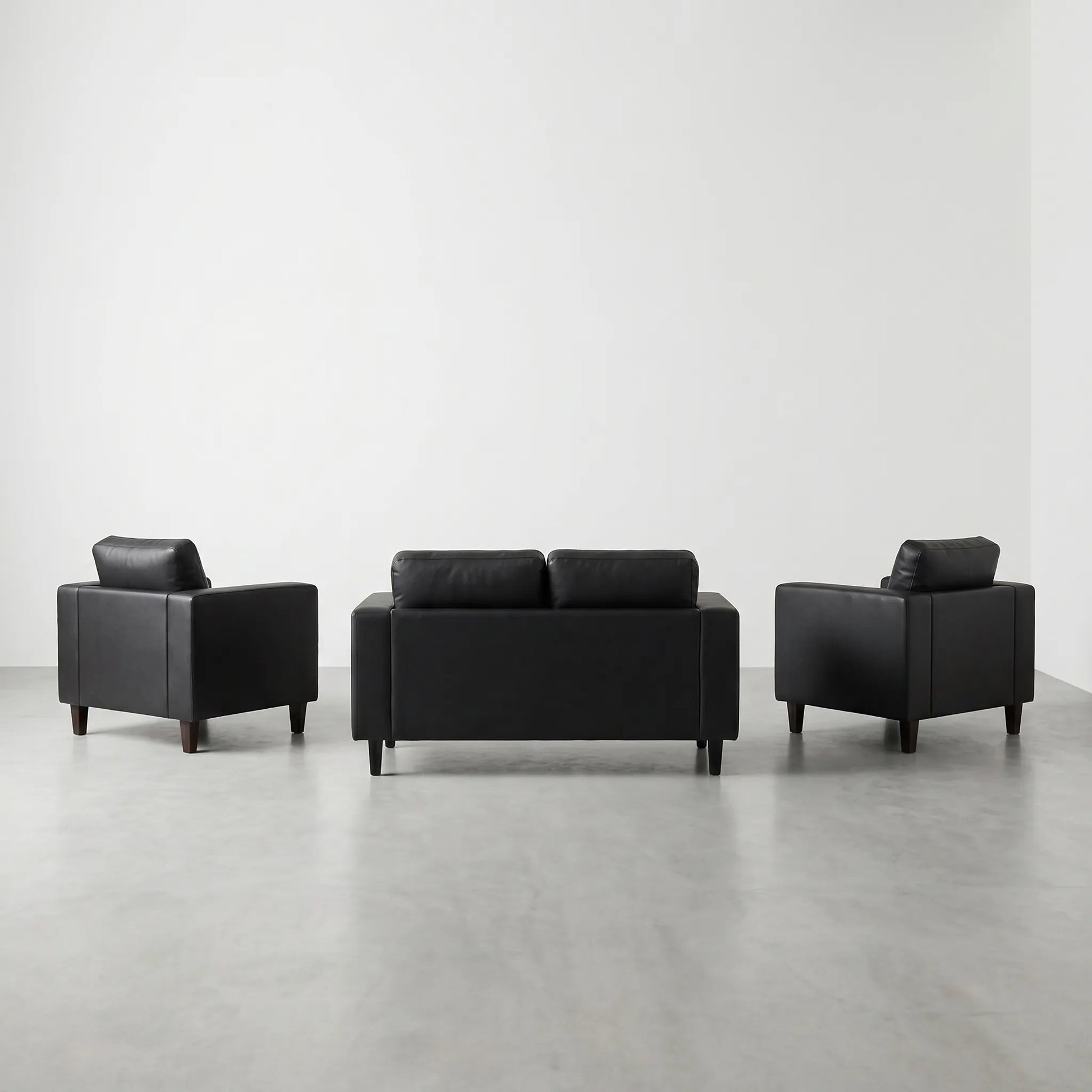 Box Black Leather 2+1+1 Seater Sofa Set - view 3 - Furniture Instore