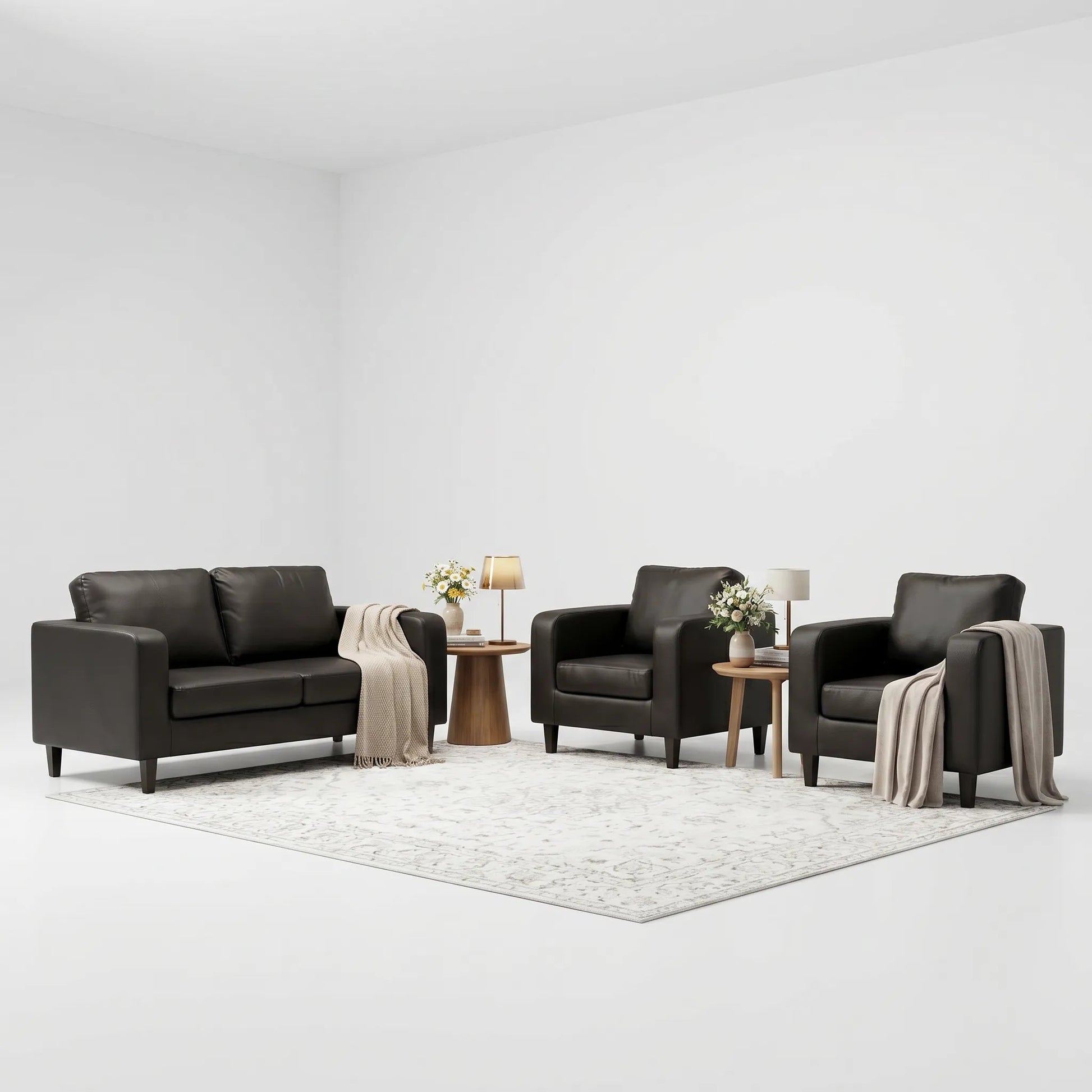Box Black Leather 2+1+1 Seater Sofa Set - view 5 - Furniture Instore