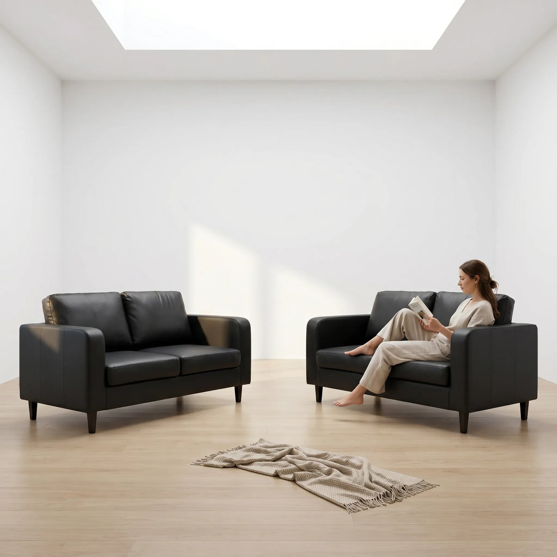 Box Black Leather 2+2 Seater Sofa Set - view 3 - Furniture Instore