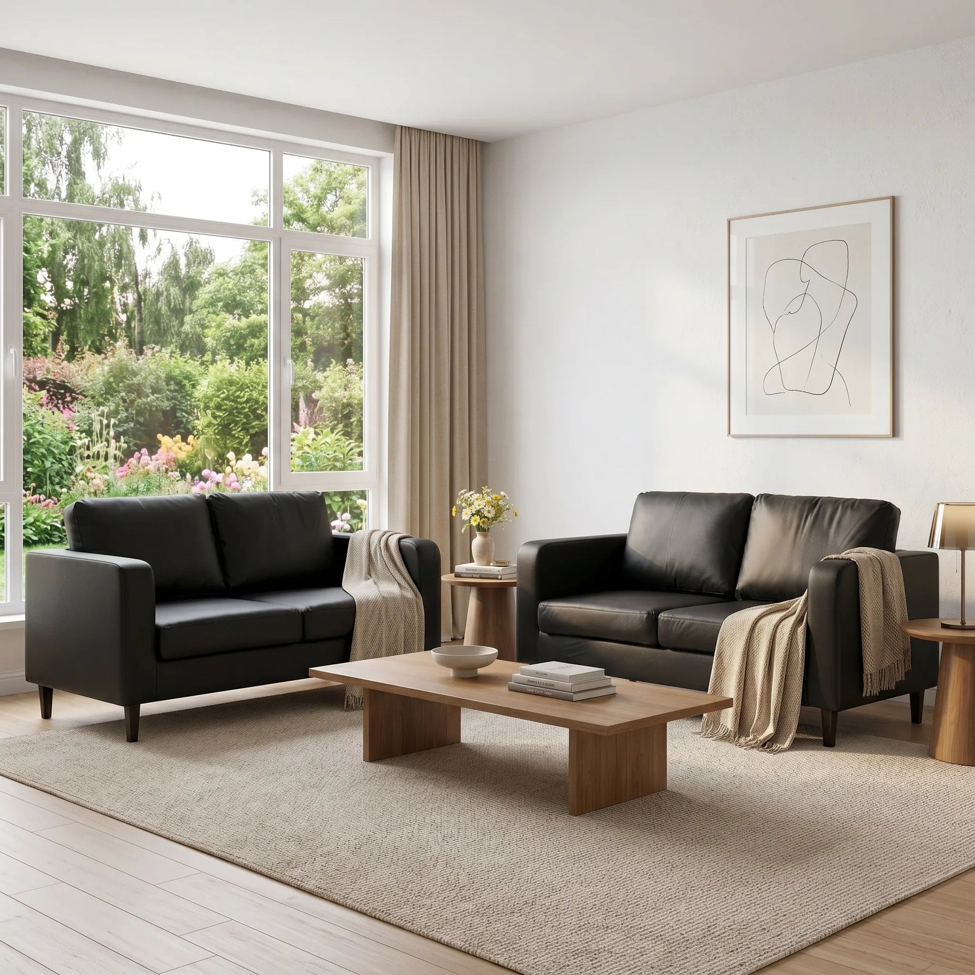 Box Black Leather 2+2 Seater Sofa Set - view 4 - Furniture Instore