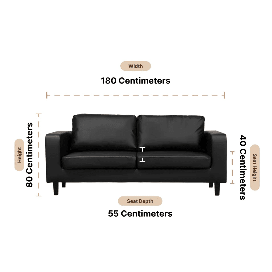 Box Black Leather 3 Seater Sofa - view 3 - Furniture Instore