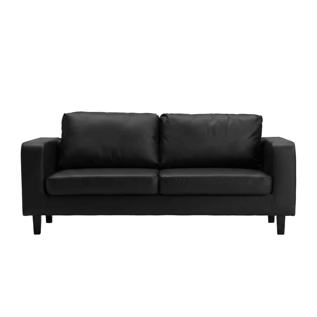 Box Black Leather 3 Seater Sofa - Furniture Instore