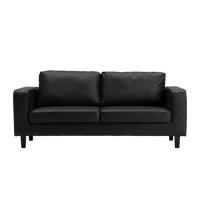 Box Black Leather 3 Seater Sofa