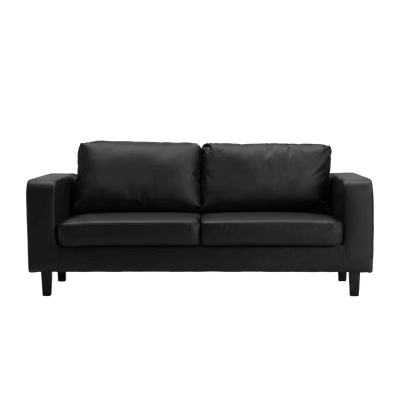 Box Black Leather 3 Seater Sofa