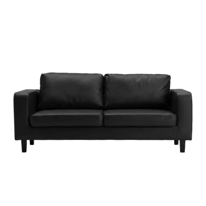 Box Black Leather 3 Seater Sofa - Furniture Instore