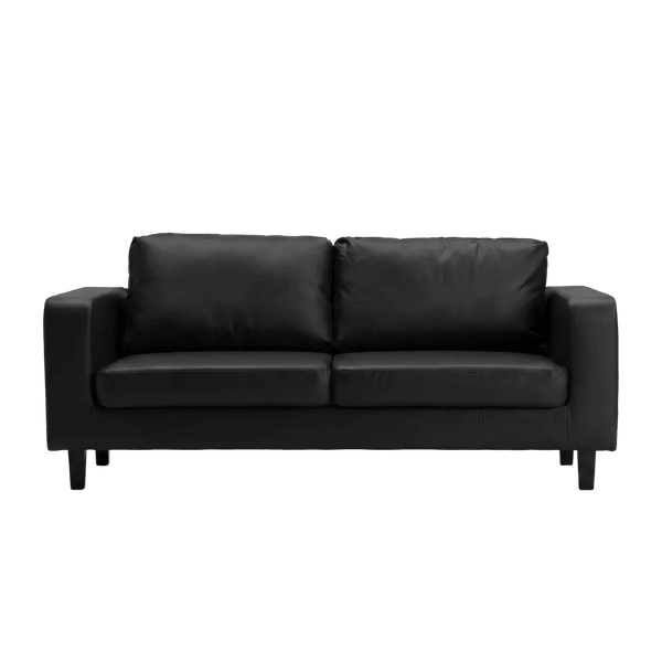 Box Black Leather 3 Seater Sofa