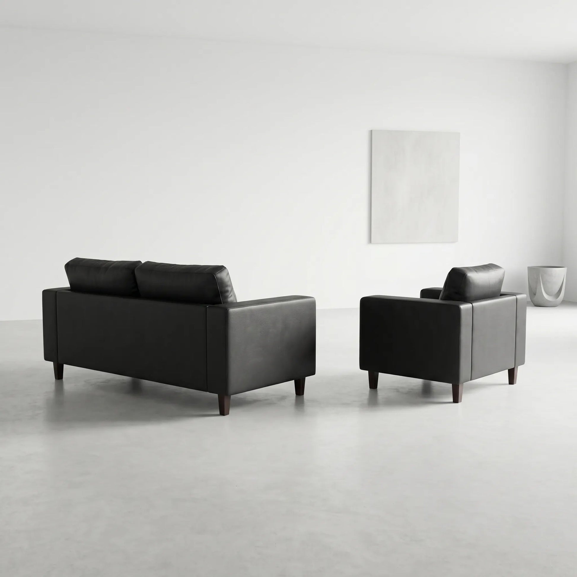 Box Black Leather 3+1 Seater Sofa Set - view 4 - Furniture Instore