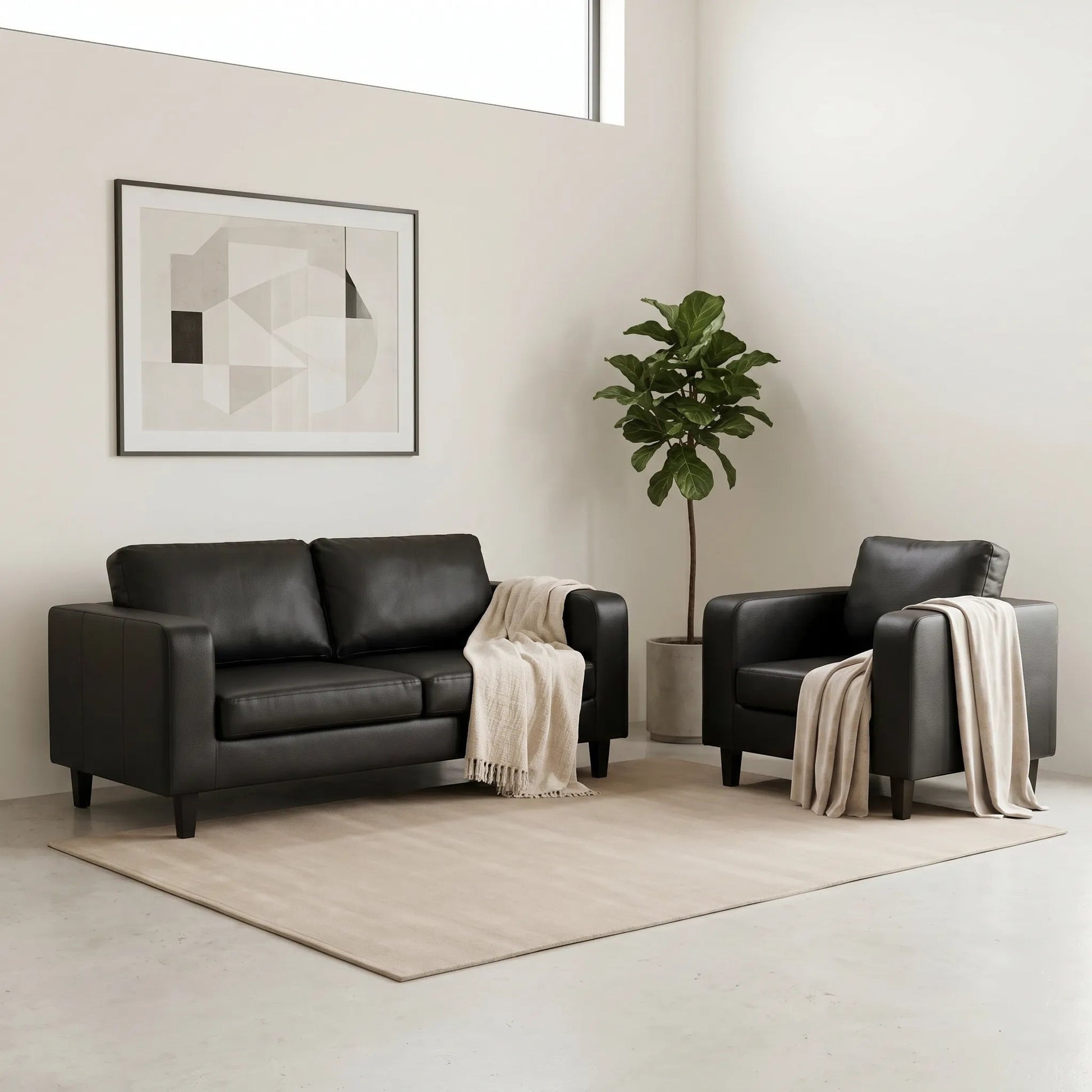 Box Black Leather 3+1 Seater Sofa Set - view 5 - Furniture Instore