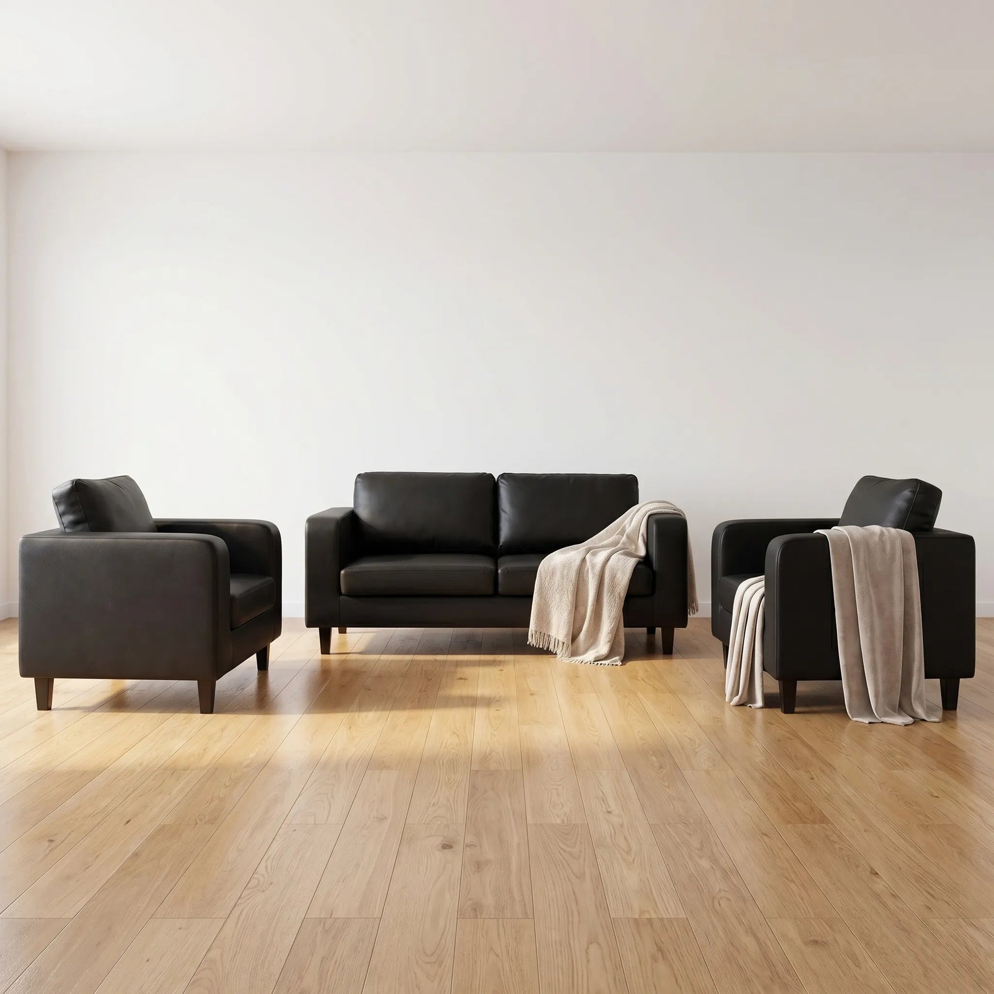 Box Black Leather 3+1+1 Seater Sofa Set - view 4 - Furniture Instore