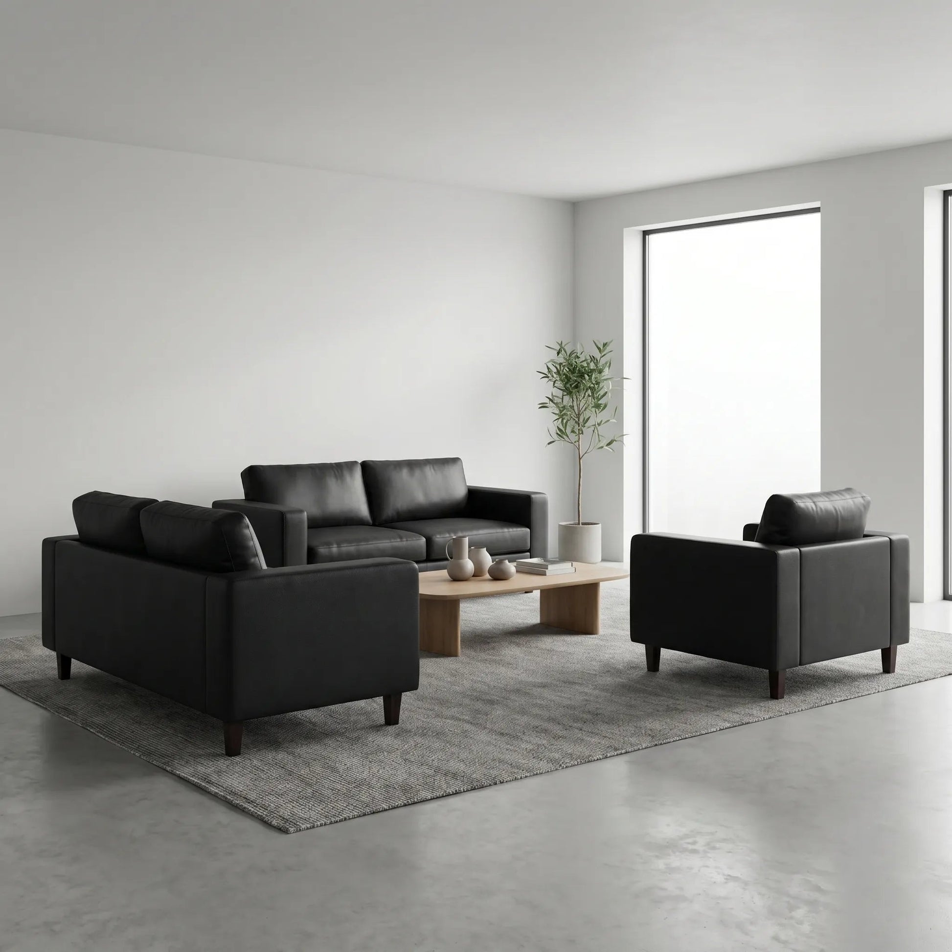 Box Black Leather 3+2+1 Seater Sofa Set - view 5 - Furniture Instore