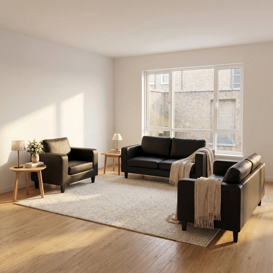 Box Black Leather 3+2+1 Seater Sofa Set - view 2 - Furniture Instore