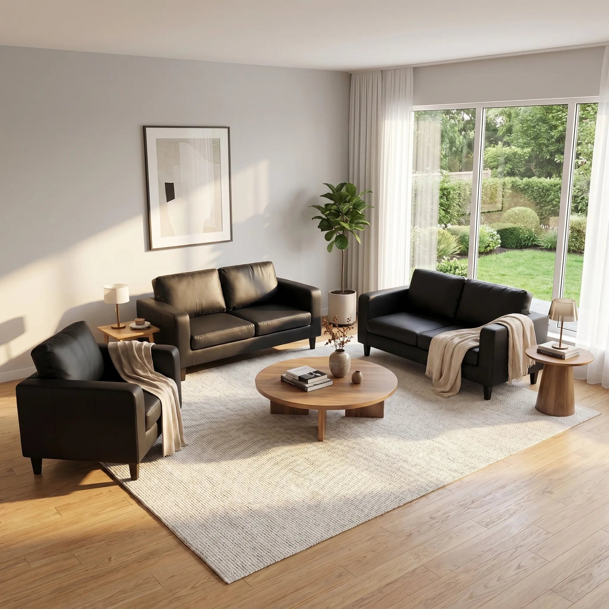 Box Black Leather 3+2+1 Seater Sofa Set - view 4 - Furniture Instore