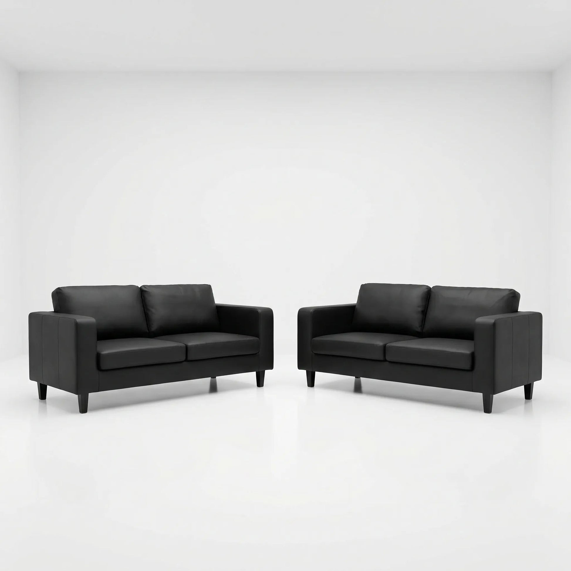 Box Black Leather 3+3 Seater Sofa Set - view 2 - Furniture Instore