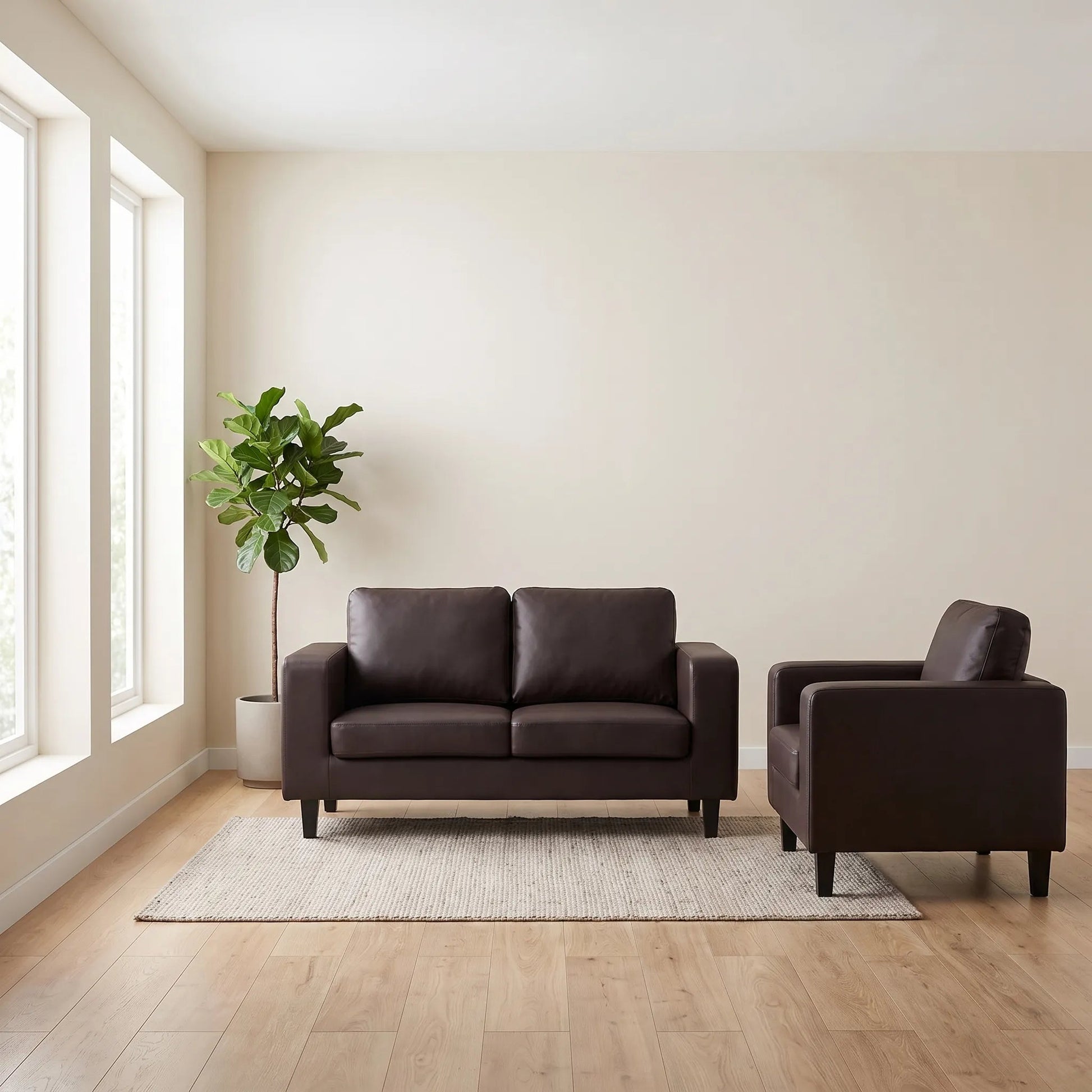 Box Brown Leather 2+1 Seater Sofa Set - view 4 - Furniture Instore