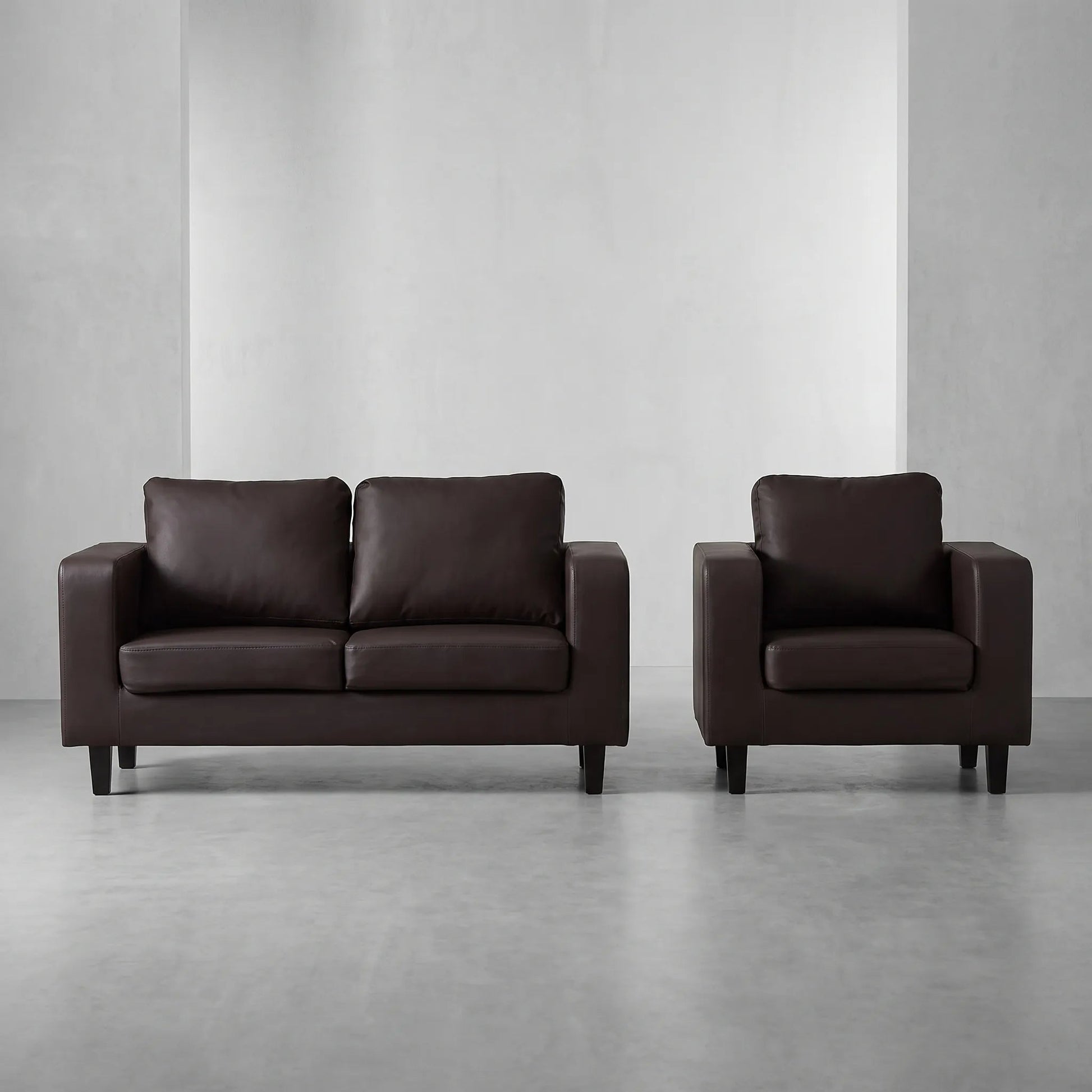 Box Brown Leather 2+1 Seater Sofa Set - view 5 - Furniture Instore