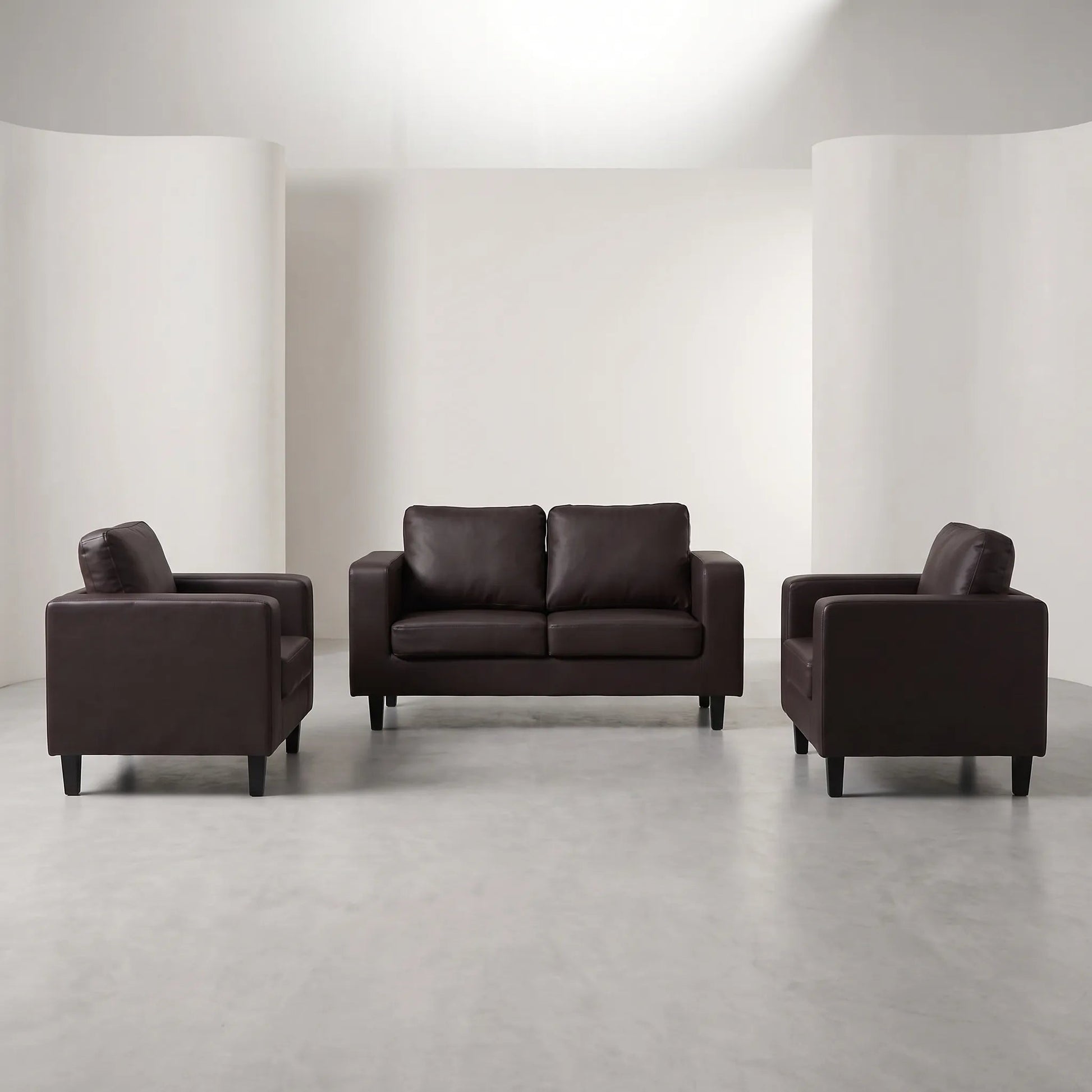 Box Brown Leather 2+1+1 Seater Sofa Set - view 3 - Furniture Instore