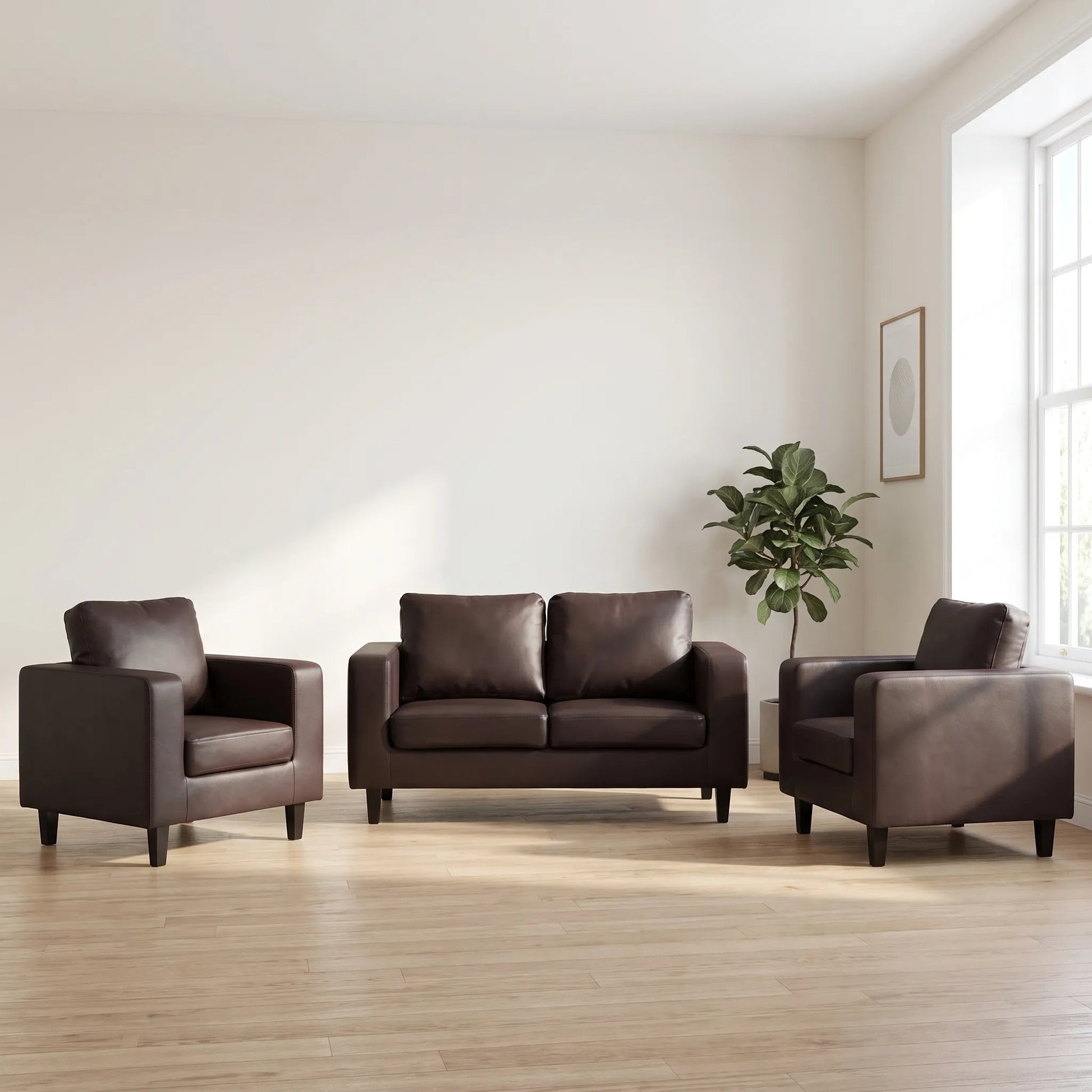 Box Brown Leather 2+1+1 Seater Sofa Set - view 5 - Furniture Instore