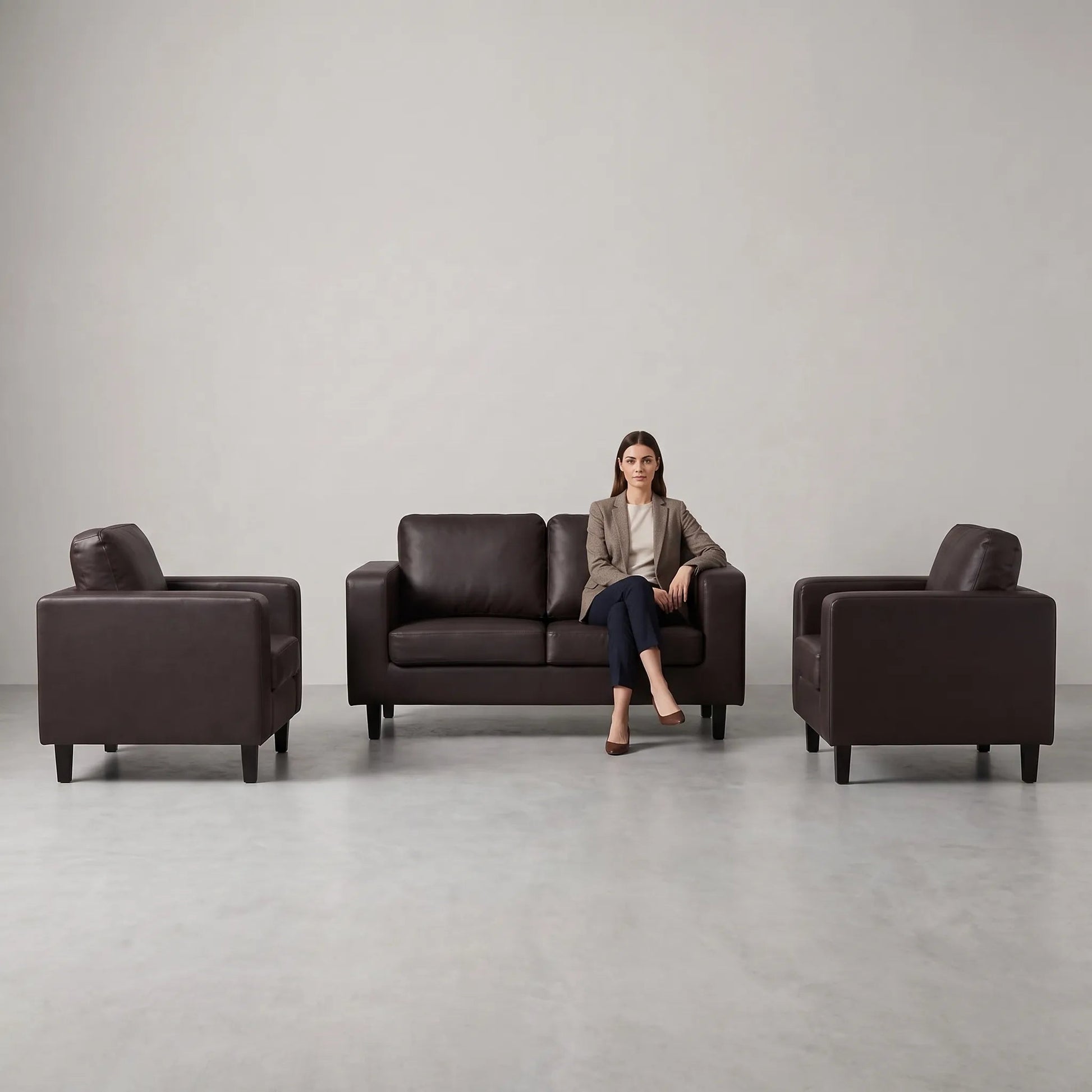 Box Brown Leather 2+1+1 Seater Sofa Set - view 4 - Furniture Instore