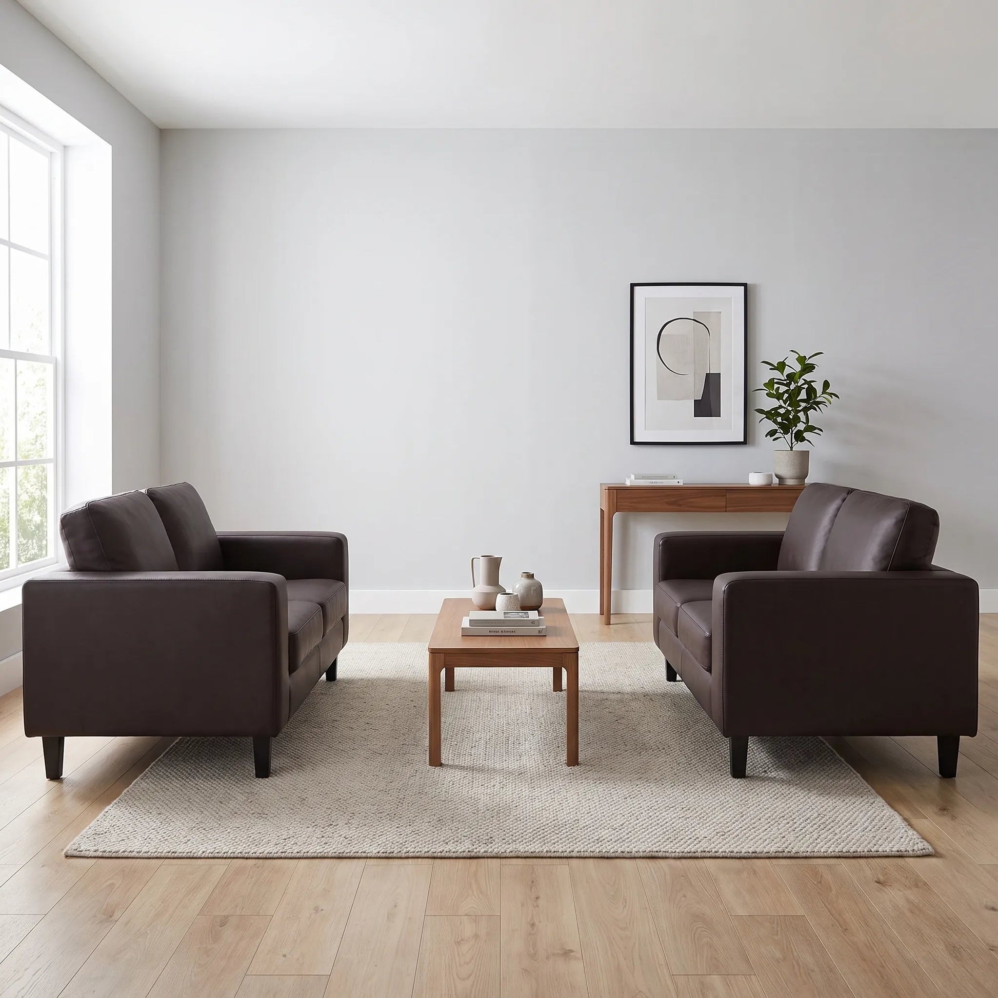 Box Brown Leather 2+2 Seater Sofa Set - view 5 - Furniture Instore