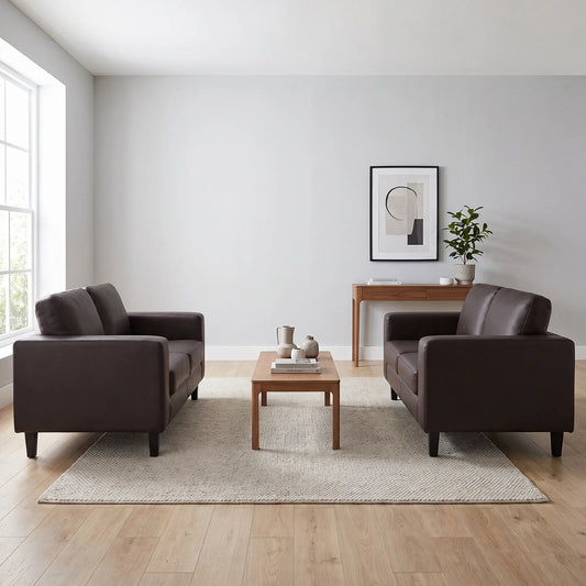 Box Brown Leather 2+2 Seater Sofa Set - view 5 - Furniture Instore