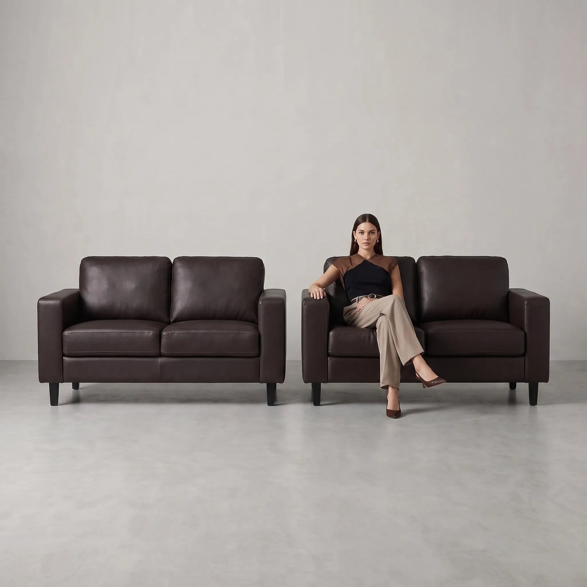 Box Brown Leather 2+2 Seater Sofa Set - view 4 - Furniture Instore