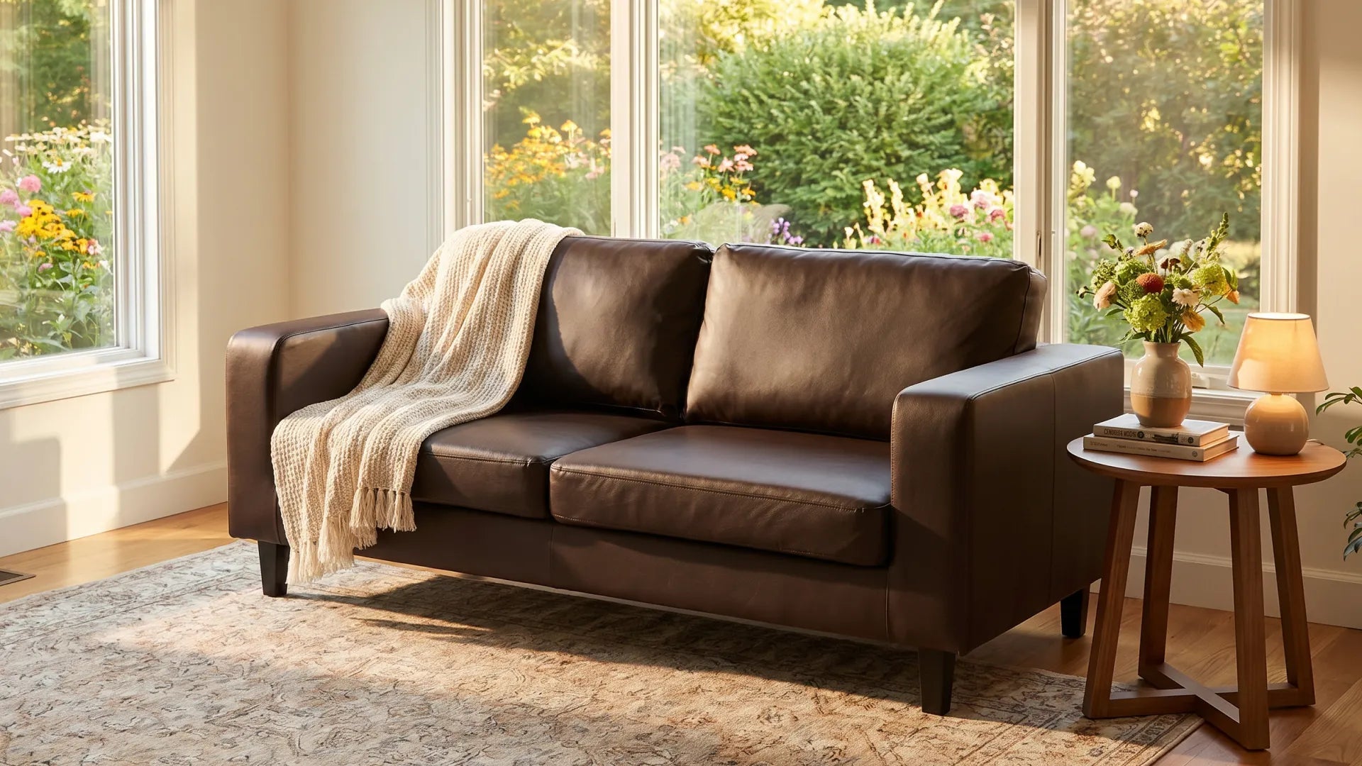 Box Brown Leather 3 Seater Sofa - view 8 - Furniture Instore