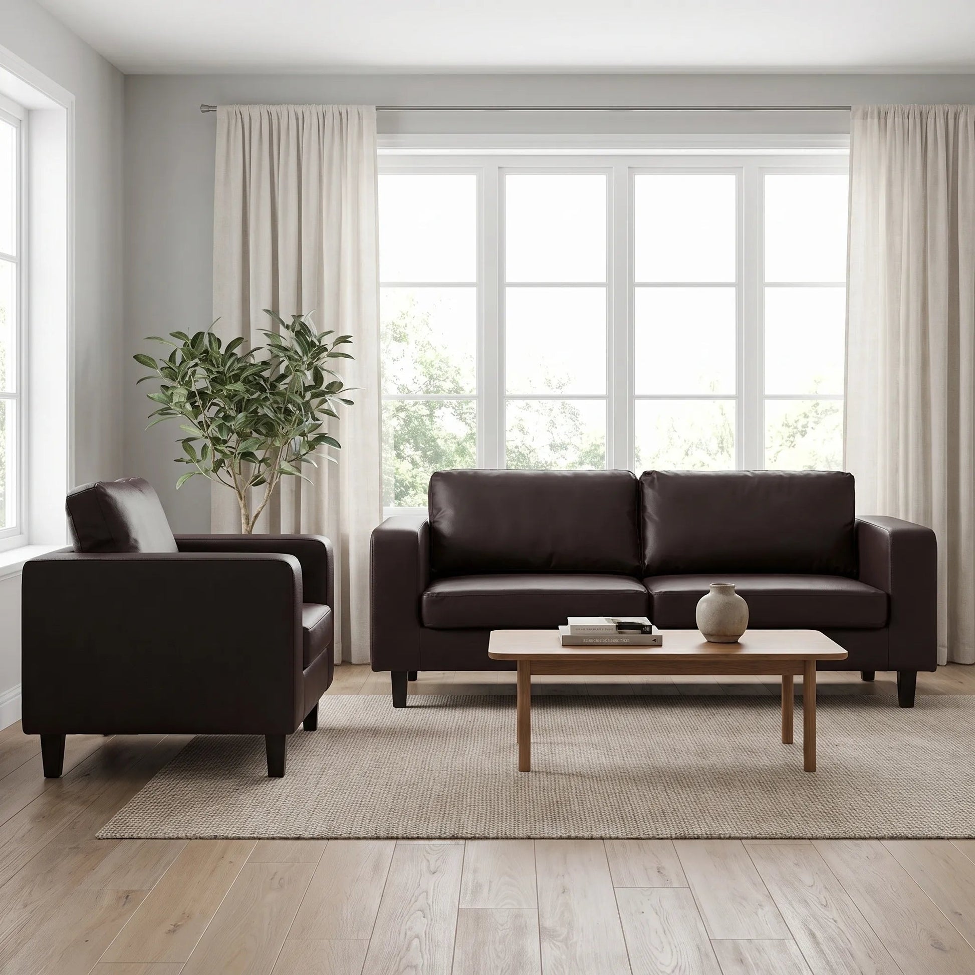 Box Brown Leather 3+1 Seater Sofa Set - view 4 - Furniture Instore