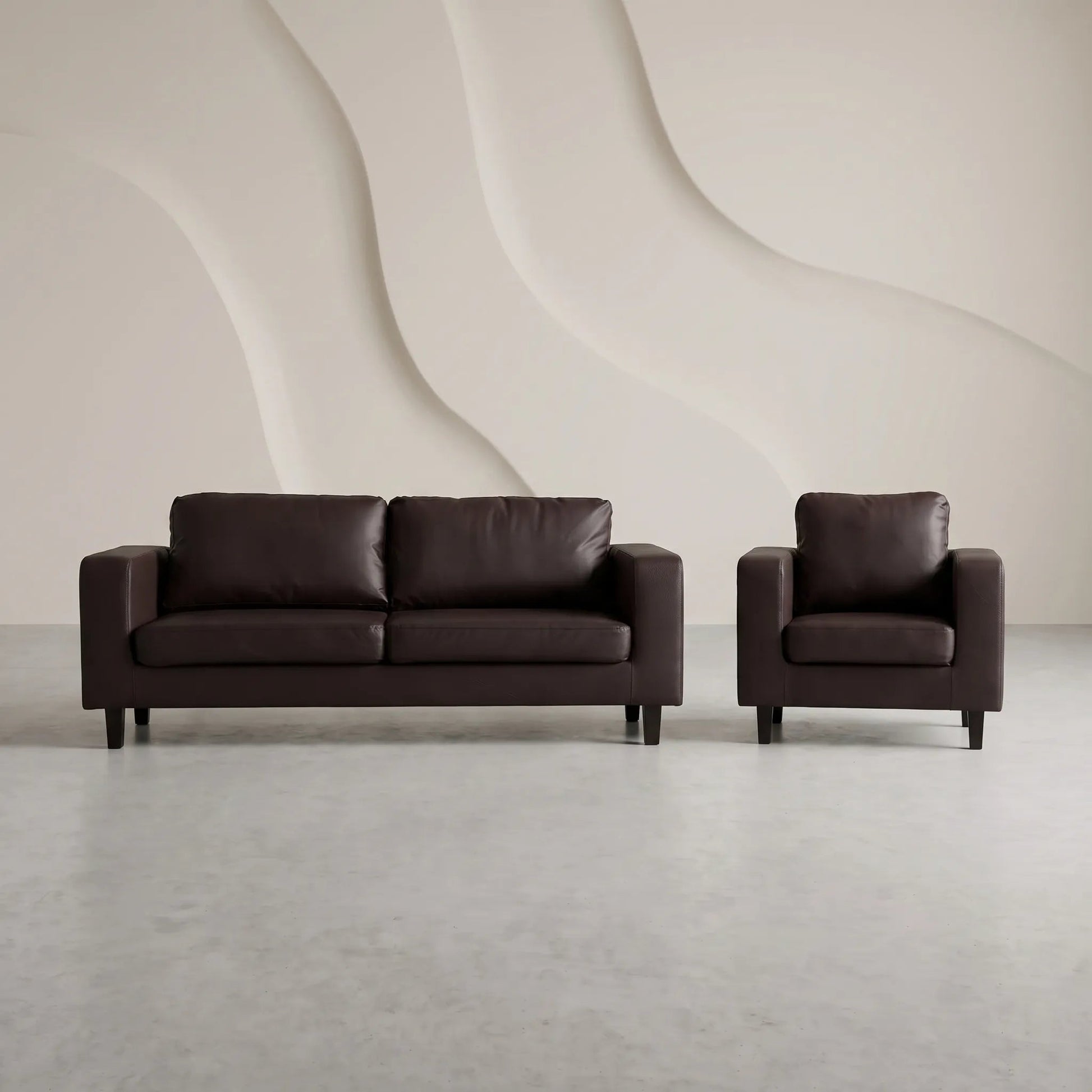 Box Brown Leather 3+1 Seater Sofa Set - view 3 - Furniture Instore