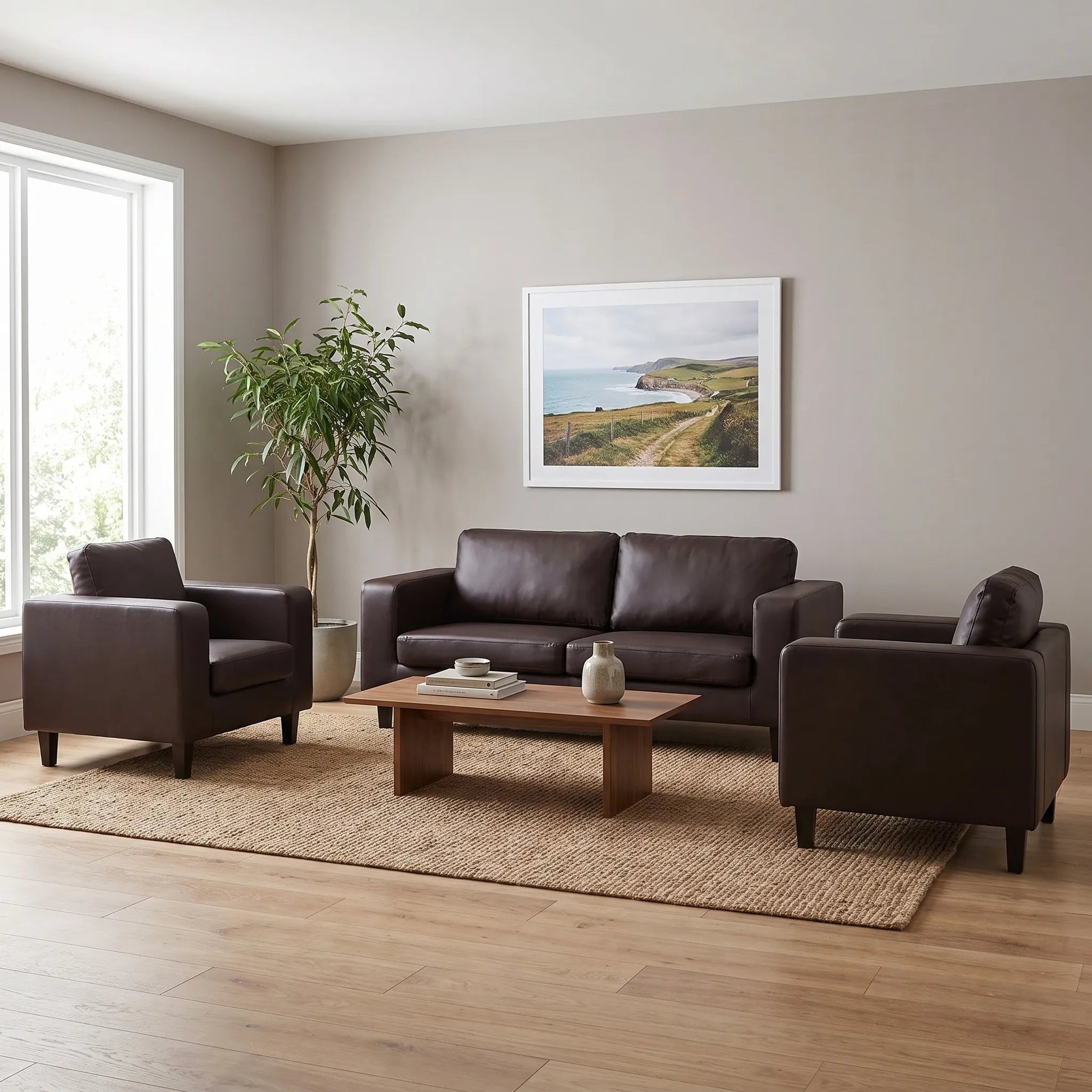 Box Brown Leather 3+1+1 Seater Sofa Set - view 5 - Furniture Instore