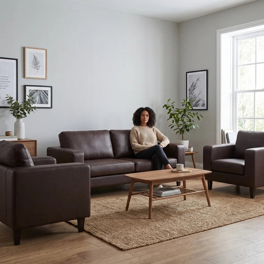 Box Brown Leather 3+1+1 Seater Sofa Set - view 2 - Furniture Instore