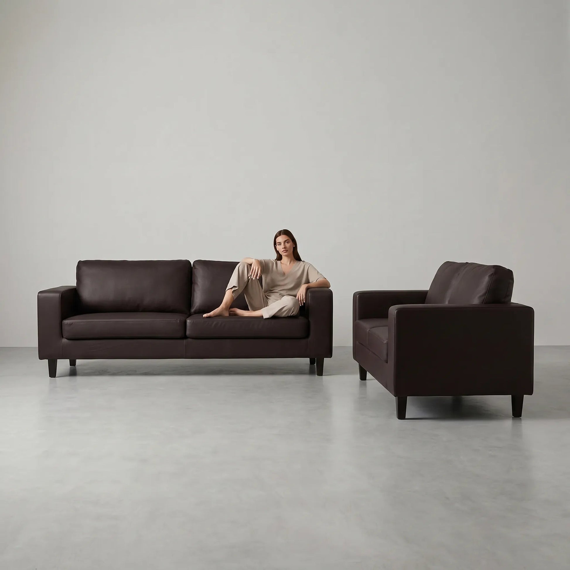 Box Brown Leather 3+2 Seater Sofa Set - Furniture Instore
