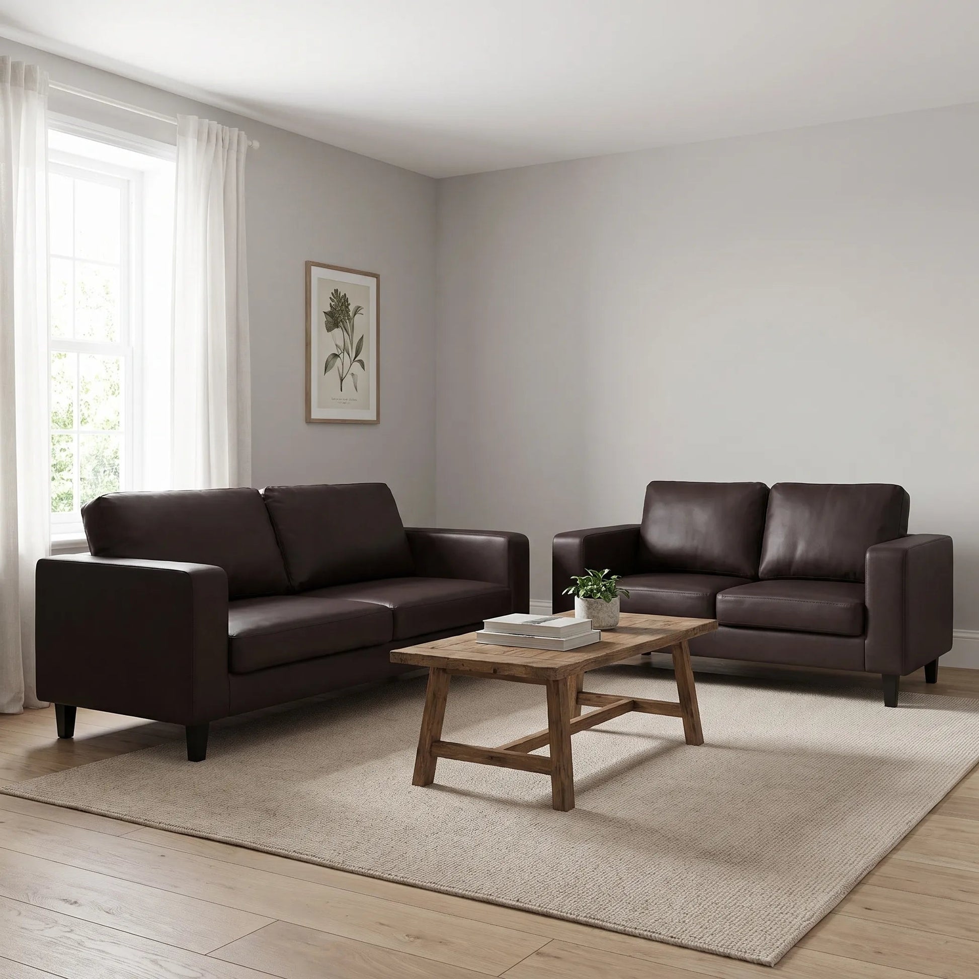 Box Brown Leather 3+2 Seater Sofa Set - view 4 - Furniture Instore