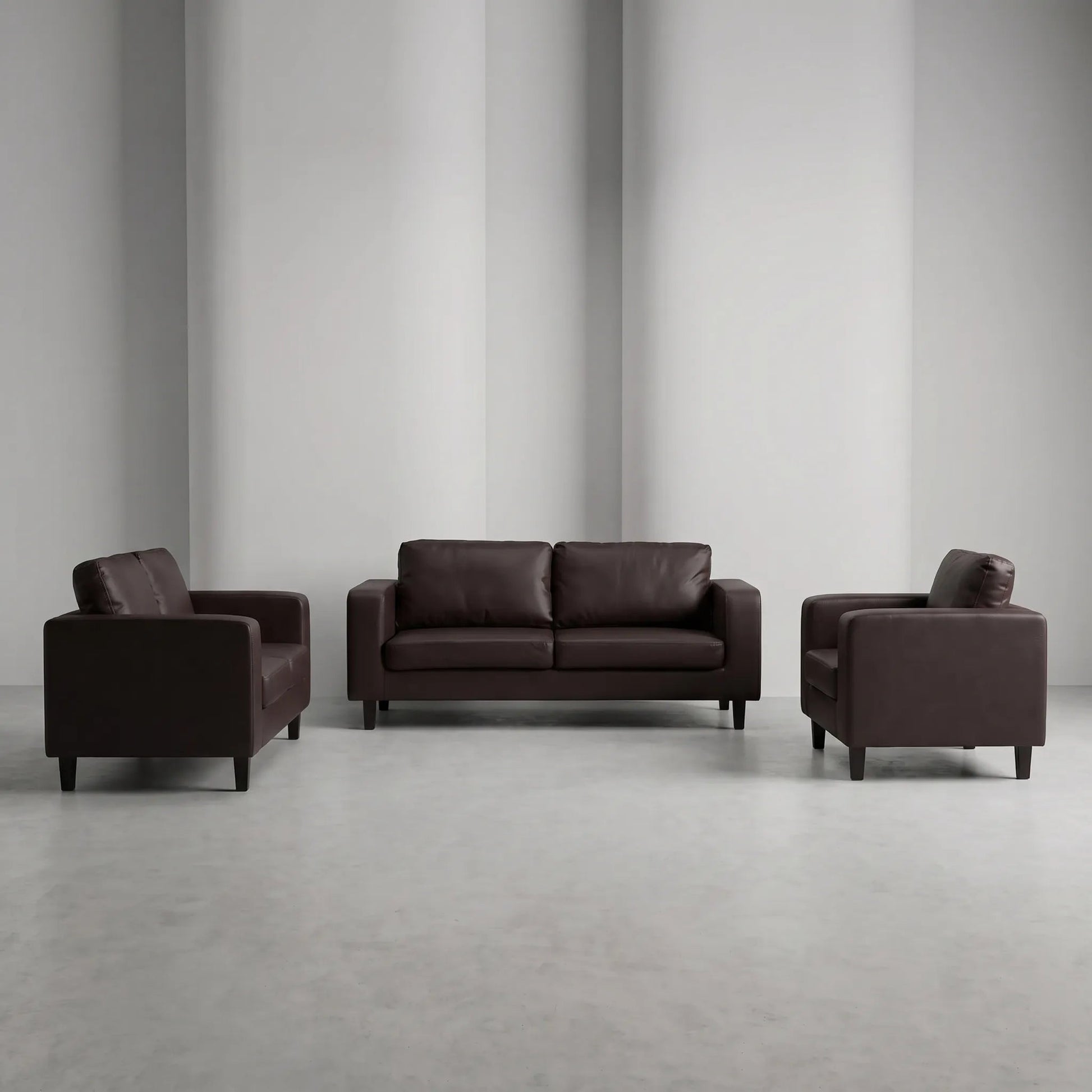 Box Brown Leather 3+2+1 Seater Sofa Set - view 3 - Furniture Instore