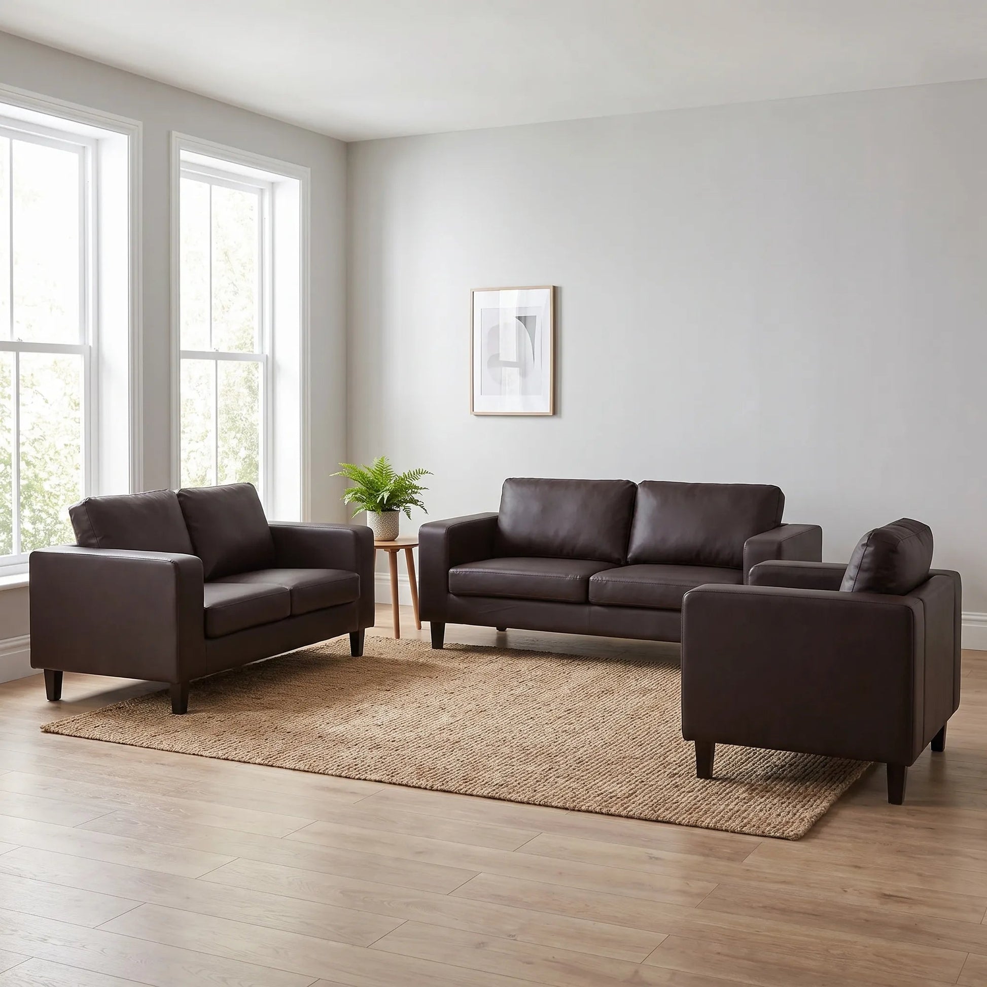 Box Brown Leather 3+2+1 Seater Sofa Set - view 4 - Furniture Instore